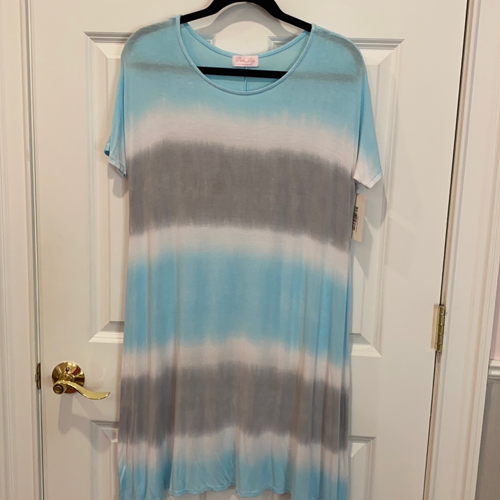 Pink Lily Blue, White, Grey Dress